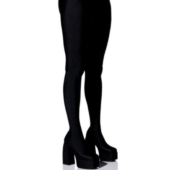 AZALEA WANG " HOLLYWOOD LIMELIGHT"  STRETCH CHUNKY HEEL PANT BOOT (BRAND NEW !!! - Picture 1 of 9